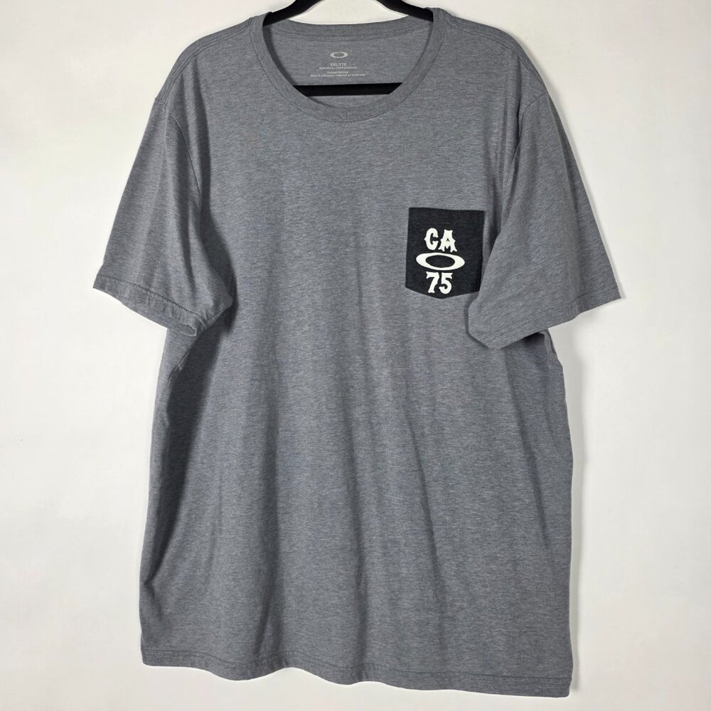 Oakley CA 85 Skull Surf Mens 2XL Short Sleeve Gray Graphic T Shirt
